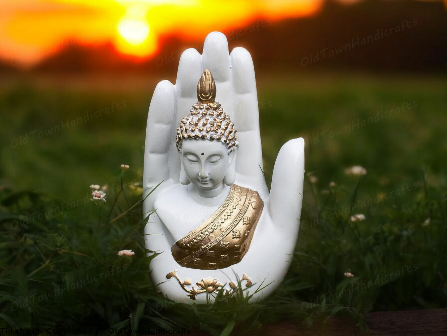 Buddha Statue White Golden Buddha Idol Peaceful Home Decor for Study Living Room