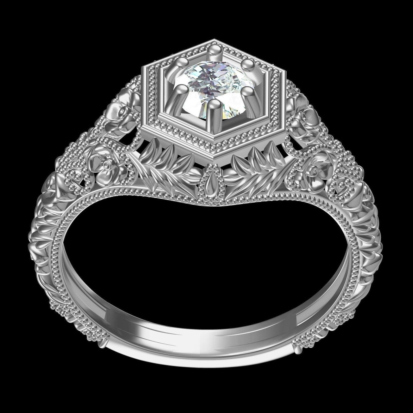 Art Deco Round Lab Created Solitaire Engagement Ring 925 Silver US5-15 Gift Ring