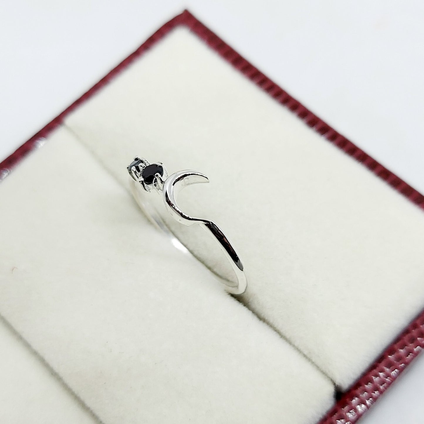 Black Onyx Moon Ring Elegant Handmade Celestial Gift Ring US5~15 Dainty Look
