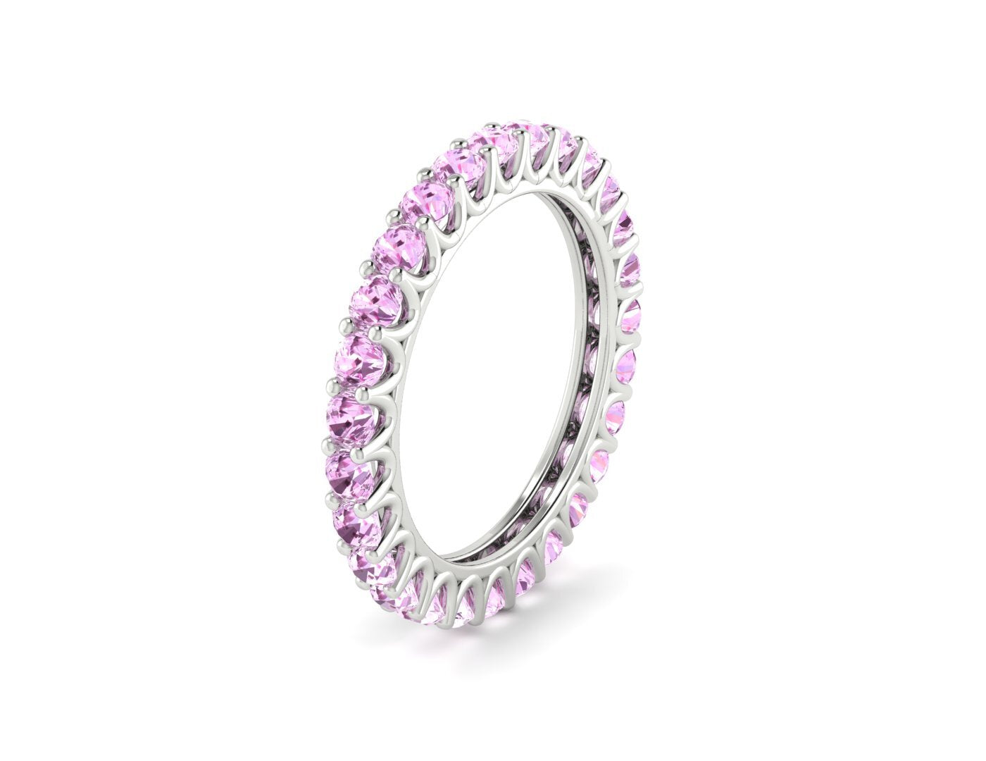 Natural Round Pink Sapphire Band Eternity Stacking Promise Fine Silver Band