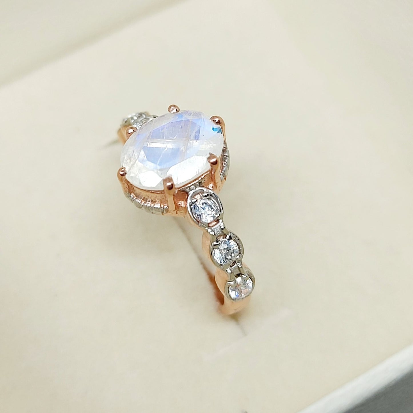 Natural Oval Cut Fire Moonstone Ring 925 Sterling Silver ArtDeco Engagement Ring
