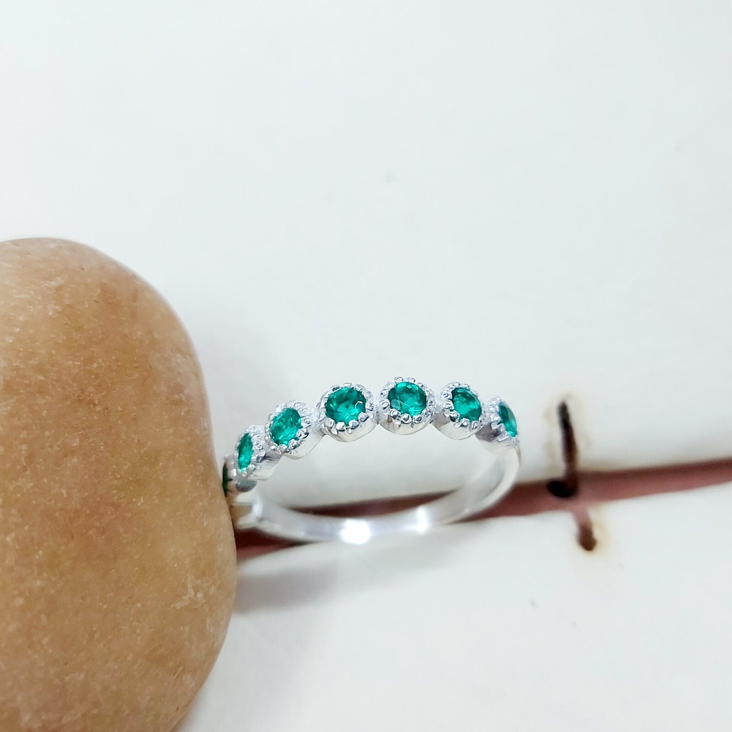 Lab Created Emerald Eternity Band Round Cut Green Emerald Birthstone Ring Us5~15
