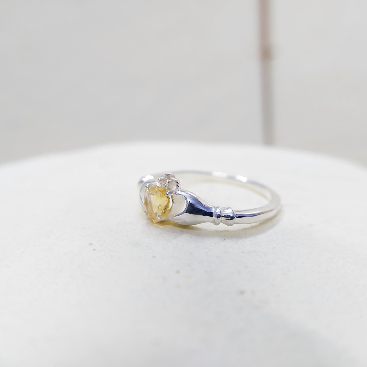 Claddagh Heart Citrine Ring Simulated Birthstone Women Silver Ring Gift Us5~ 15