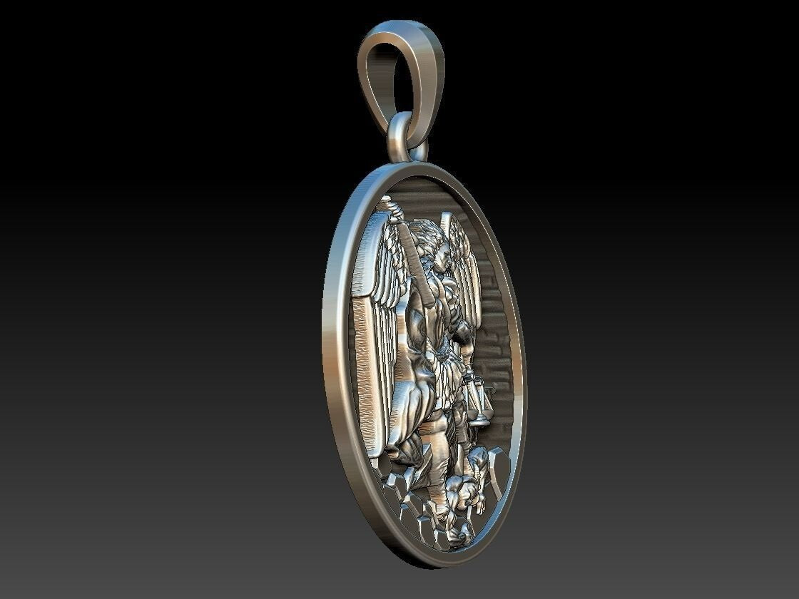 925 Sterling Silver Archangel Saint St Michael Medal Shield Pendant Necklace