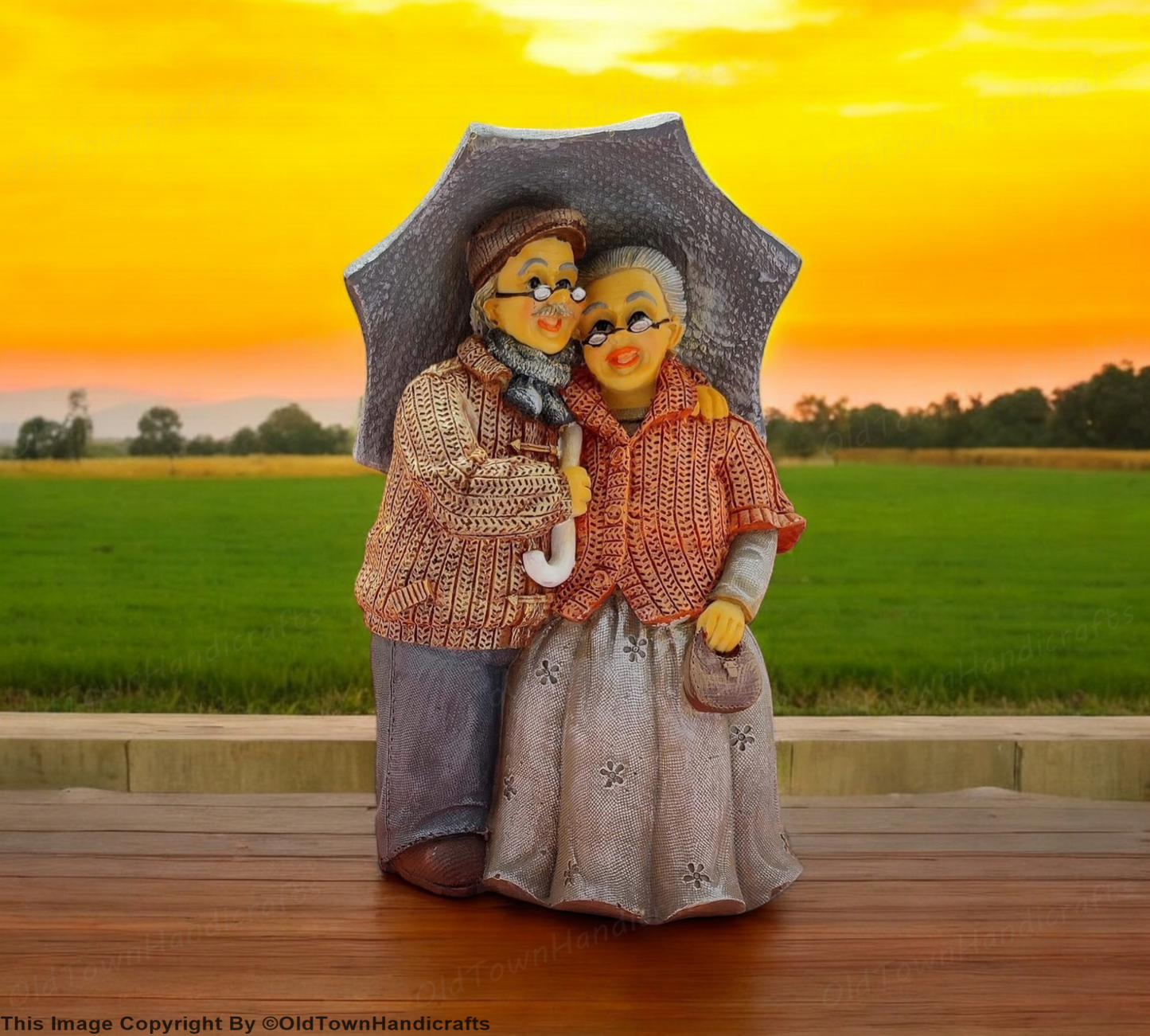 Handcrafted Romantic Loving Couple Figurine Under Umbrella for Home Decor