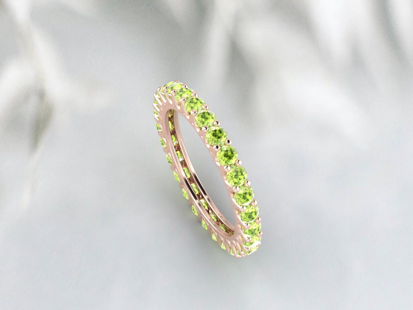Natural Round Green Peridot Band Eternity Stacking Promise Fine Silver Band