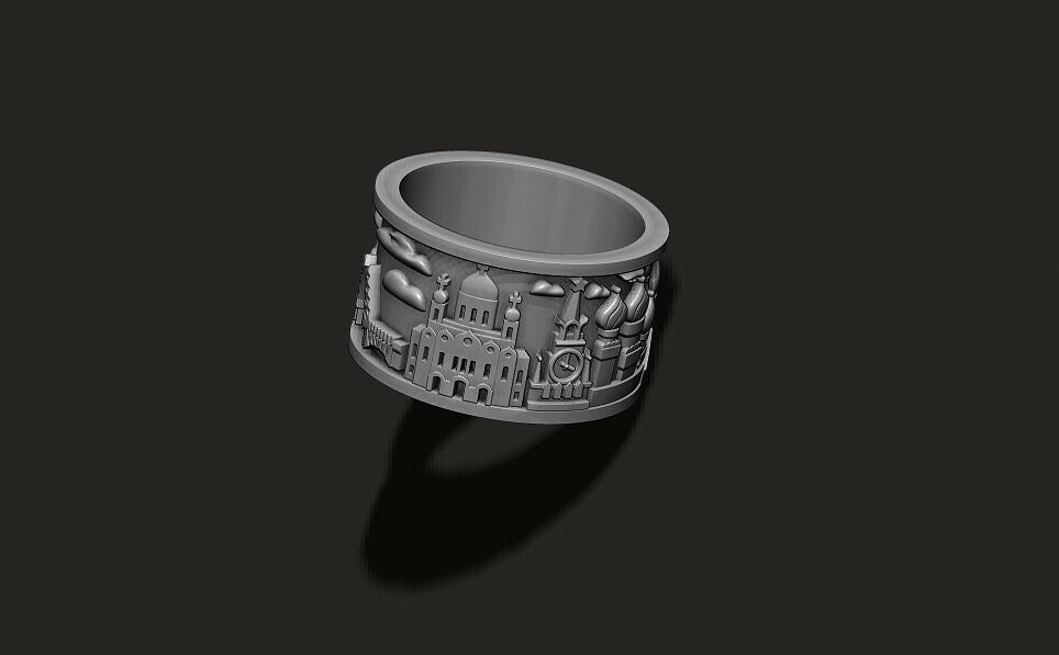 925 Silver Russia Jerusalem Cityscape Band Ring US5~15 Travel Souvenir Men Ring