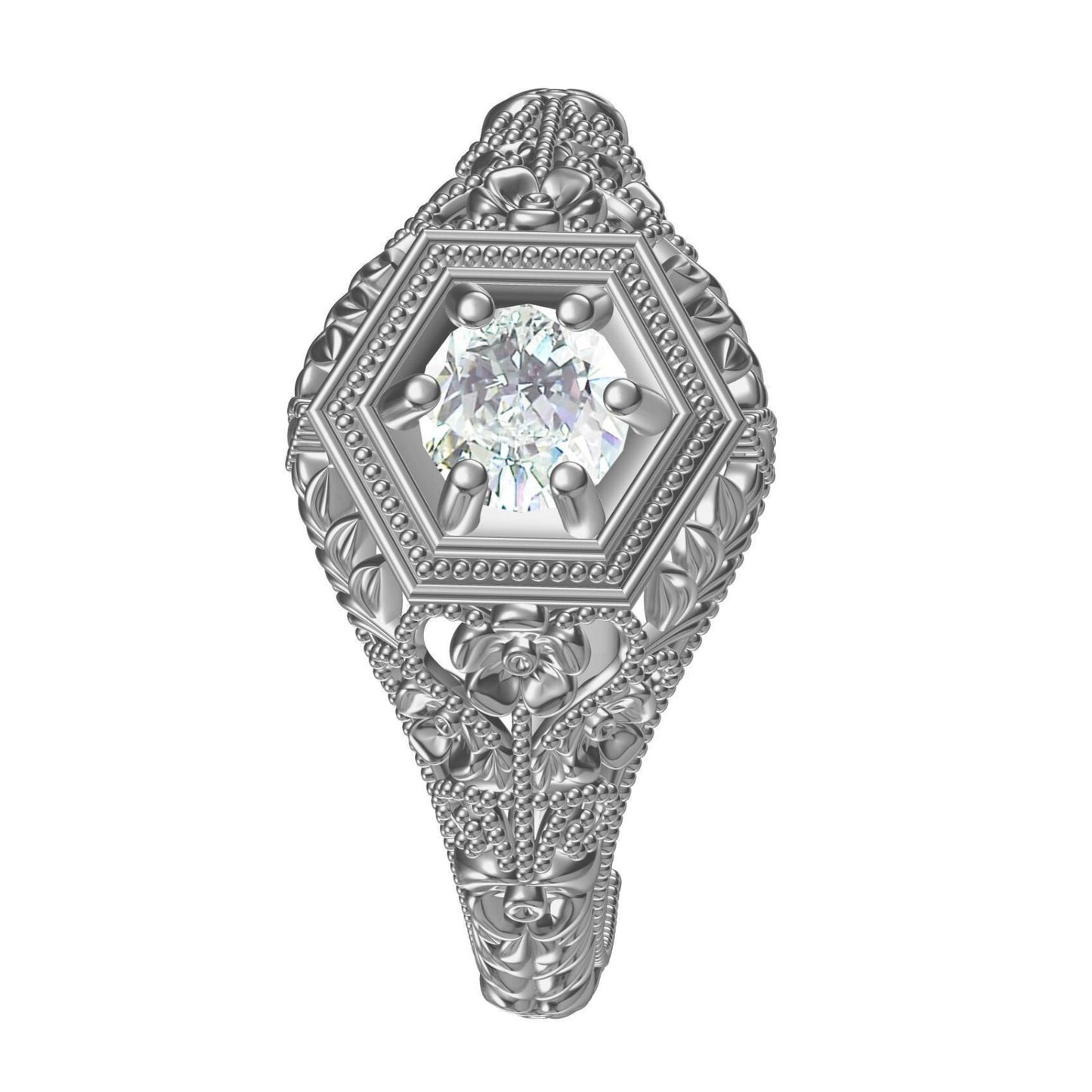 Art Deco Round Lab Created Solitaire Engagement Ring 925 Silver US5-15 Gift Ring