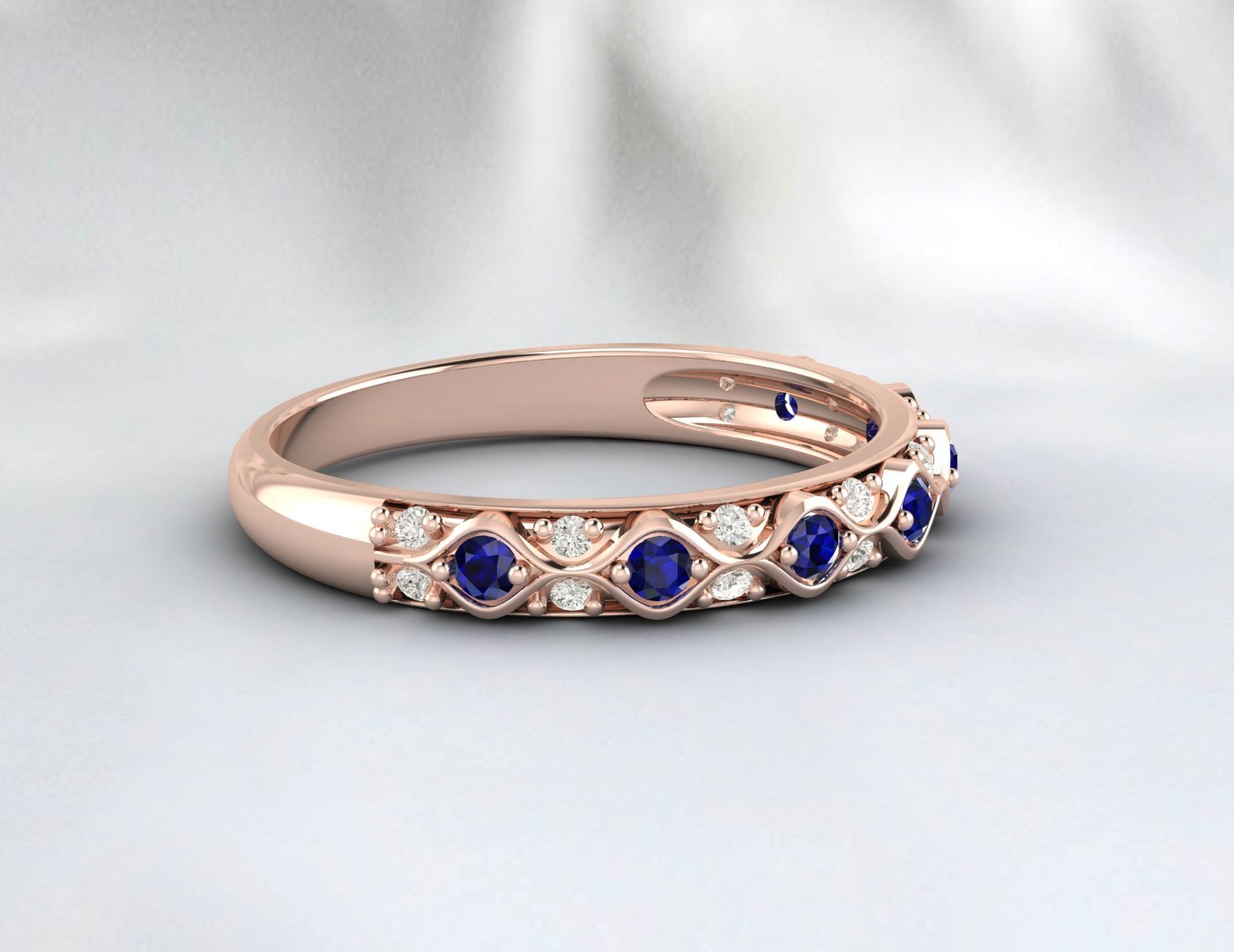 Sapphire Cz Diamond Wedding Band Fine Silver Antique Vintage Band Lab Created