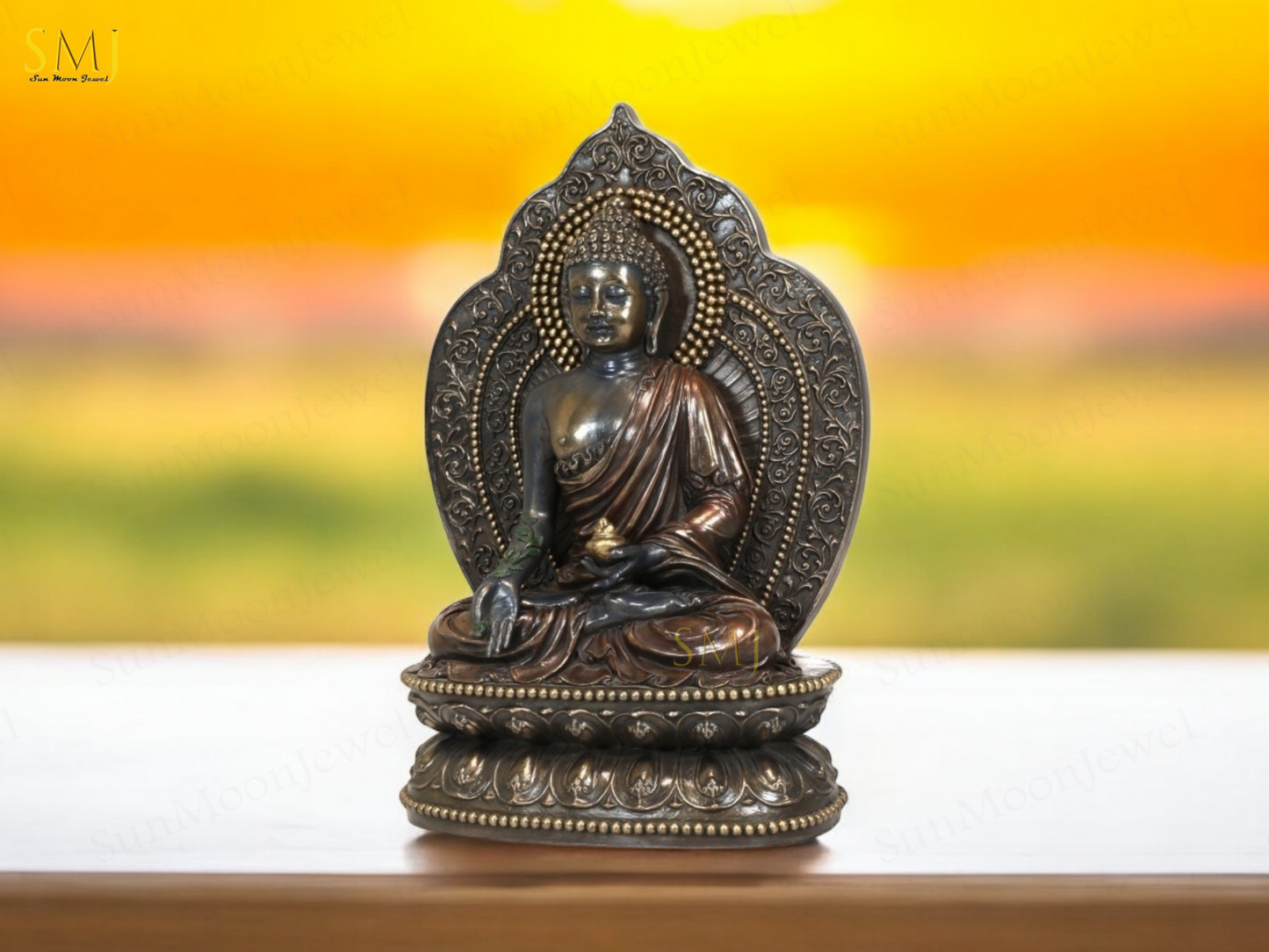 Copper Finish Buddha Statue Buddha Amitabha Figurine for Home & Temple Decor