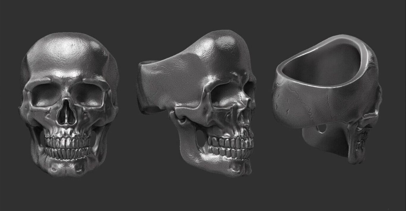 Flongo Silver Men Punk Gothic Skull Head Biker Ring Women Band Us5~ 15 Unisex