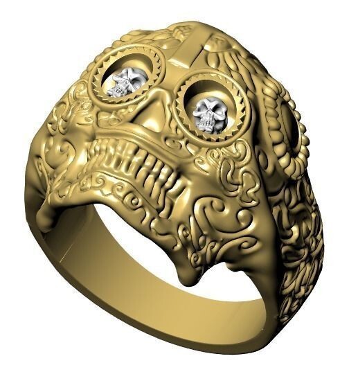 Punk Brass Day of the Dead Skull Ring Gothic Cross Biker Trend Style Ring US5~15