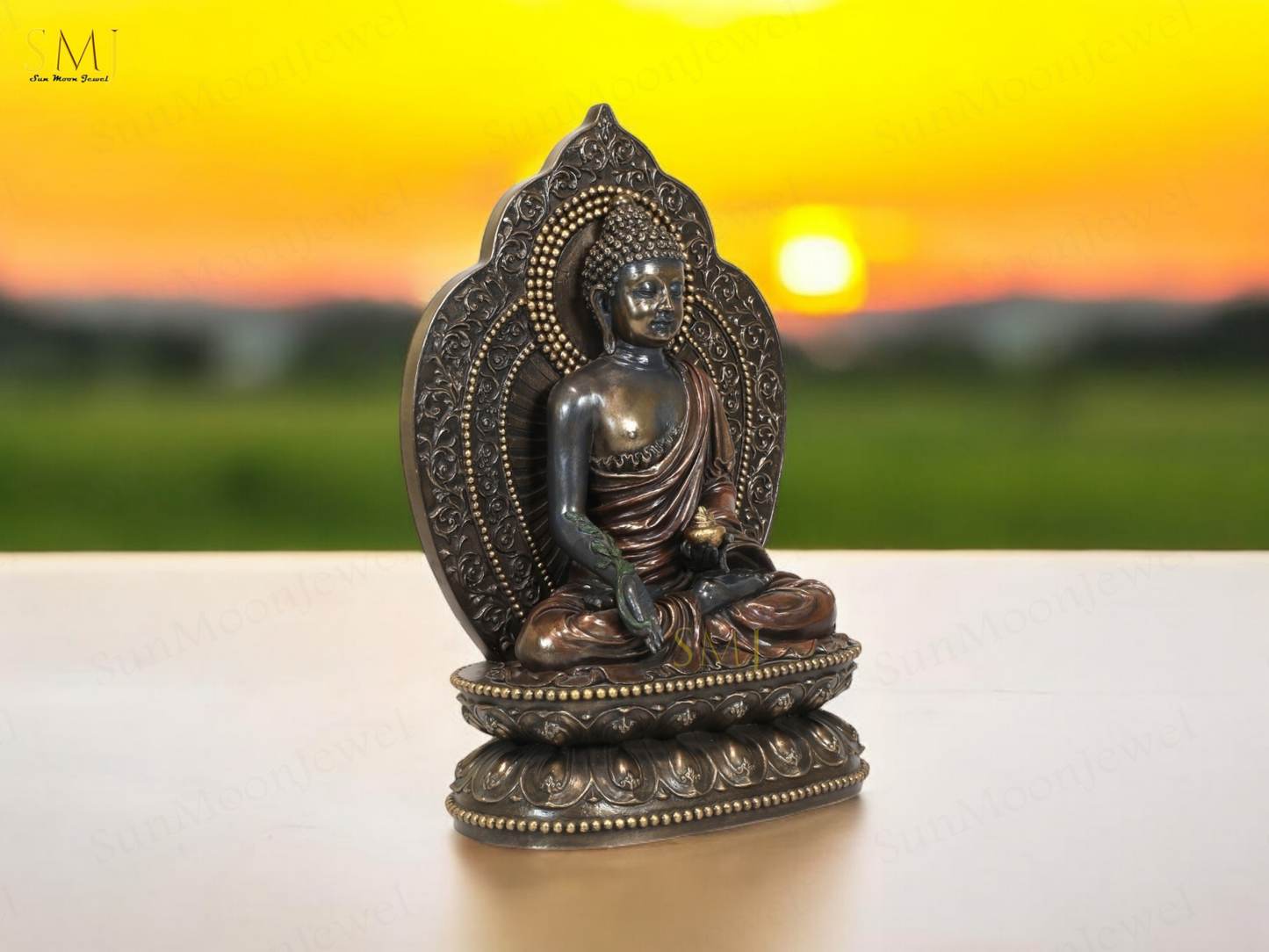 Copper Finish Buddha Statue Buddha Amitabha Figurine for Home & Temple Decor