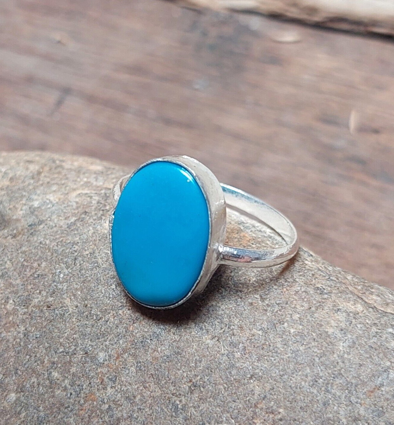 Sleeping Beauty Turquoise 925 Sterling Silver Minimalist Solitaire Dainty Ring