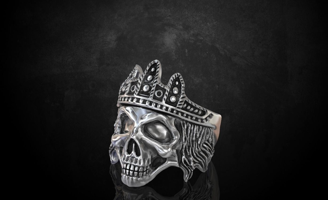Biker Rider King Monarch Gothic Skull Crown Ring 925 Silver Skull Ring US5-15
