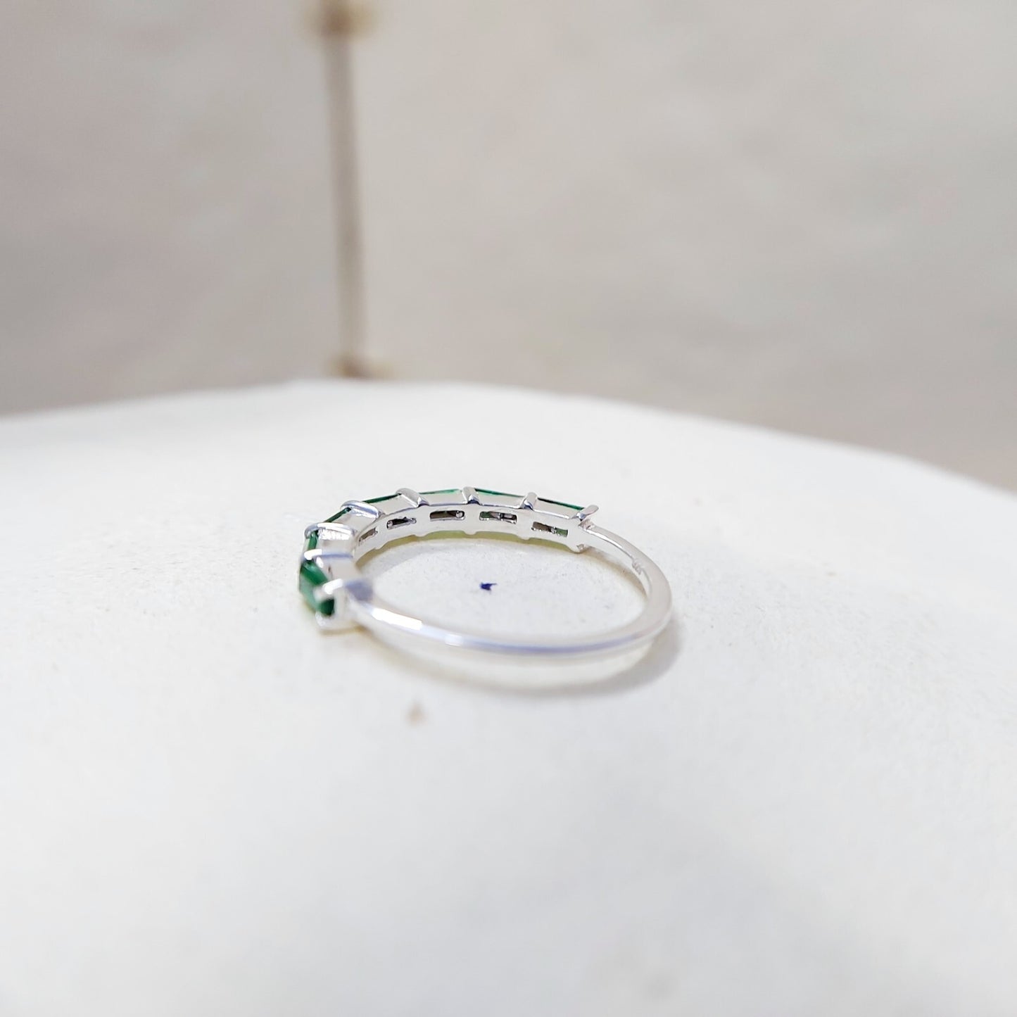 925 Silver Emerald Wedding Band Baguette Cut Green Emerald Eternity Ring Us5~ 15