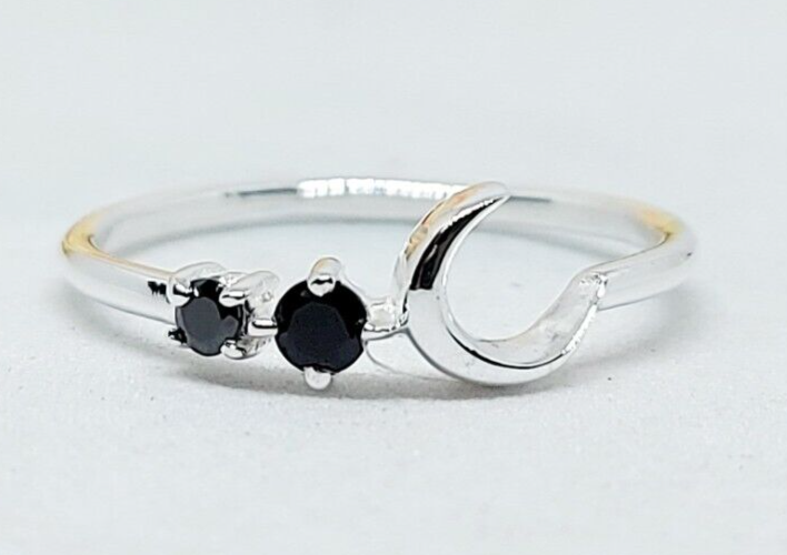 Black Onyx Moon Ring Elegant Handmade Celestial Gift Ring US5~15 Dainty Look