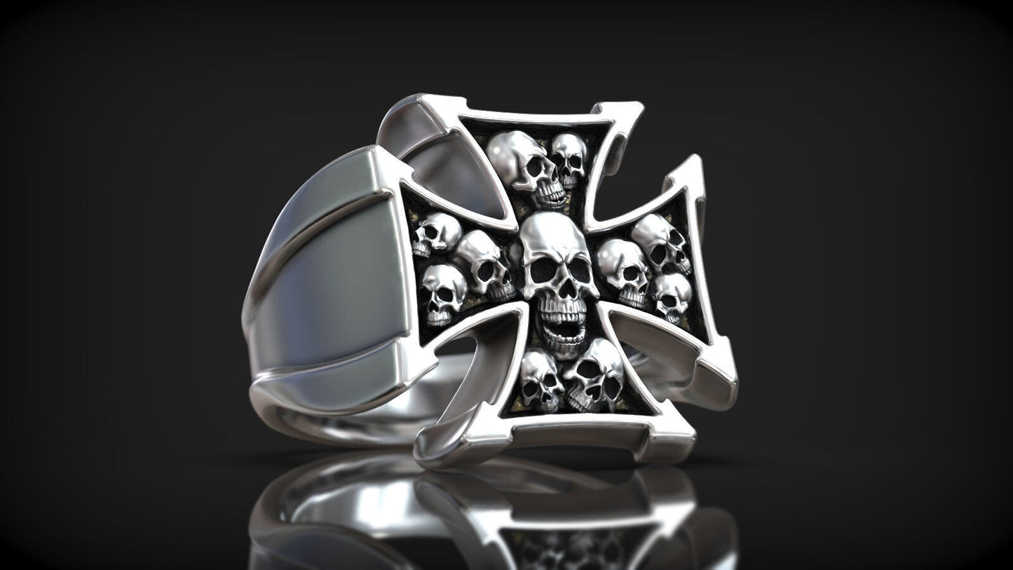 Knights Templar Maltese Cross Ring 925 Silver Signet Christian Gift Men US5 ~15