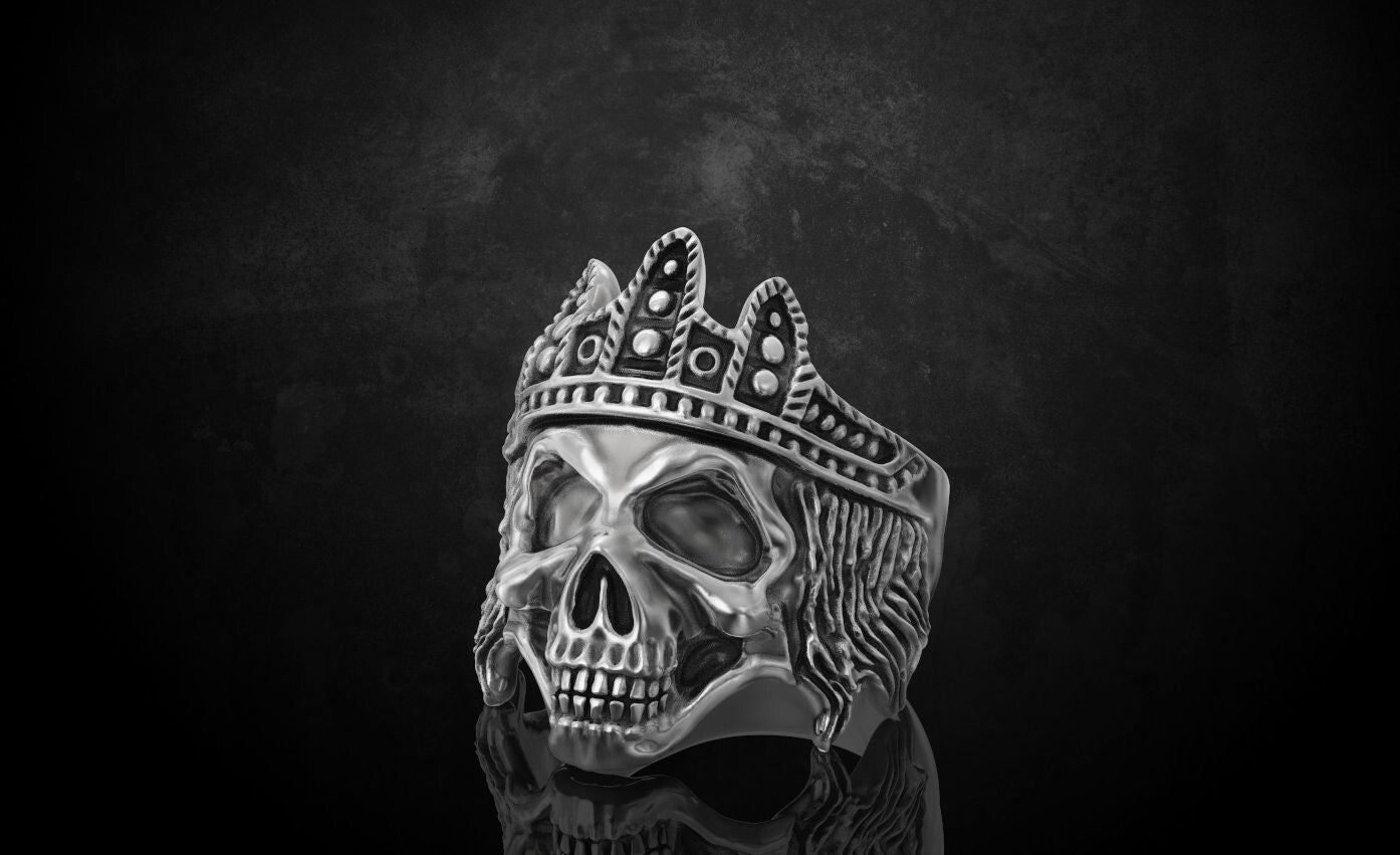 Biker Rider King Monarch Gothic Skull Crown Ring 925 Silver Skull Ring US5-15