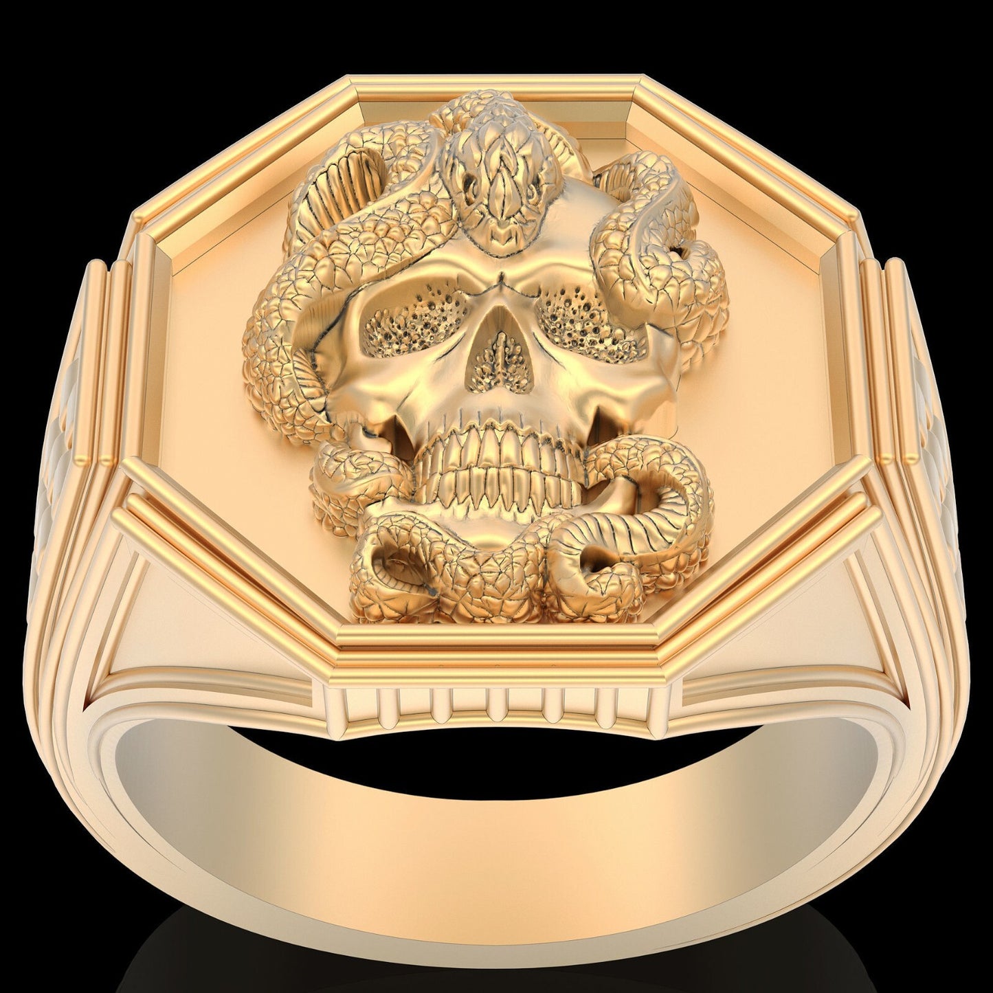 Gothic Brass Skull Snake Ring Men Punk Biker Custom Band Skull Men Ring Us5~15