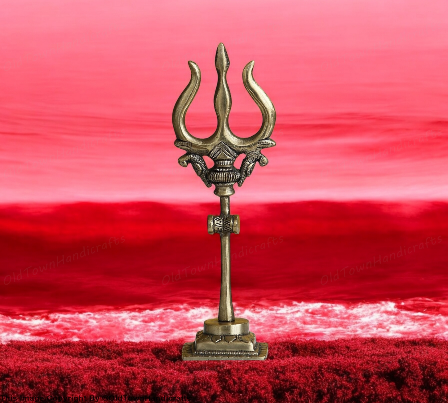 Brass Trishul with Damru Handcrafted Trishul Figurine Unique Gold Home Decor