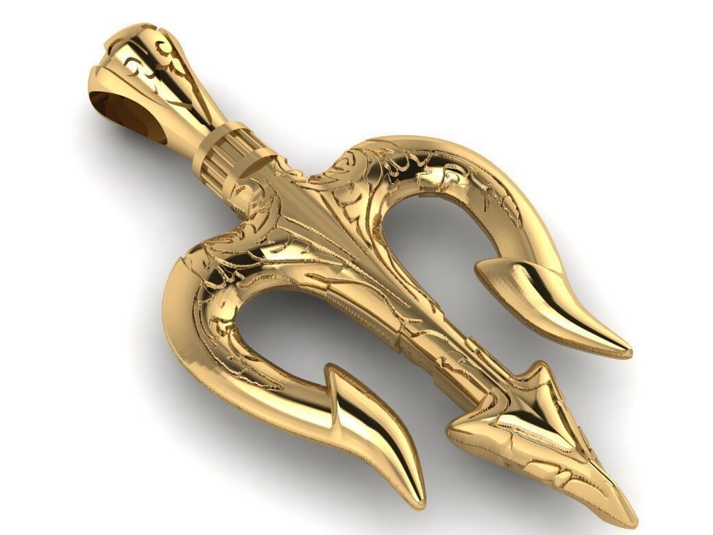 Brass Hindu Shiva Trishul Pendant Temple Pooja Lord Shiva Trident Jewelry Men