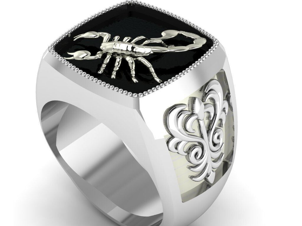 Silver 925 Scorpion Zodiac Ring Large Signet Punk Rock Style US5-15 Unisex Ring
