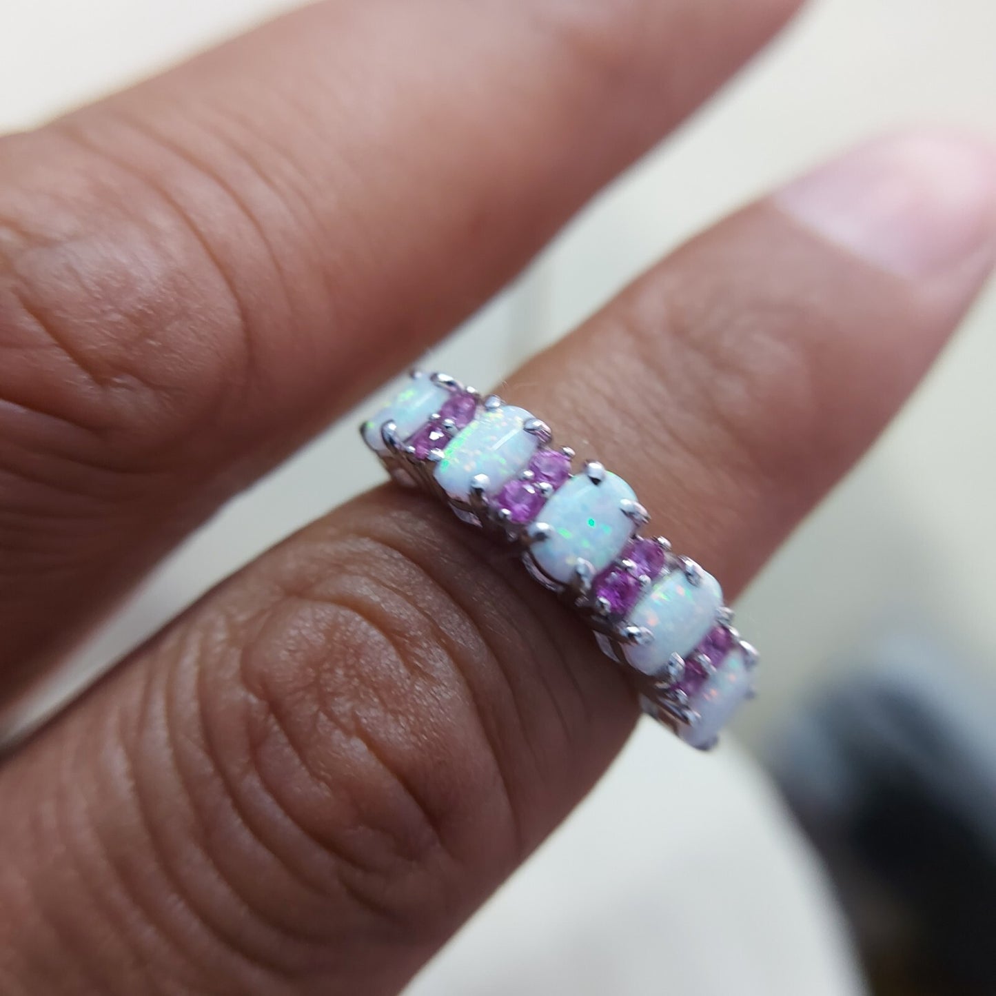 Eternity Opal Ruby Ring Silver Fire Opal Handmade Engagement Gift Ring Us5~15