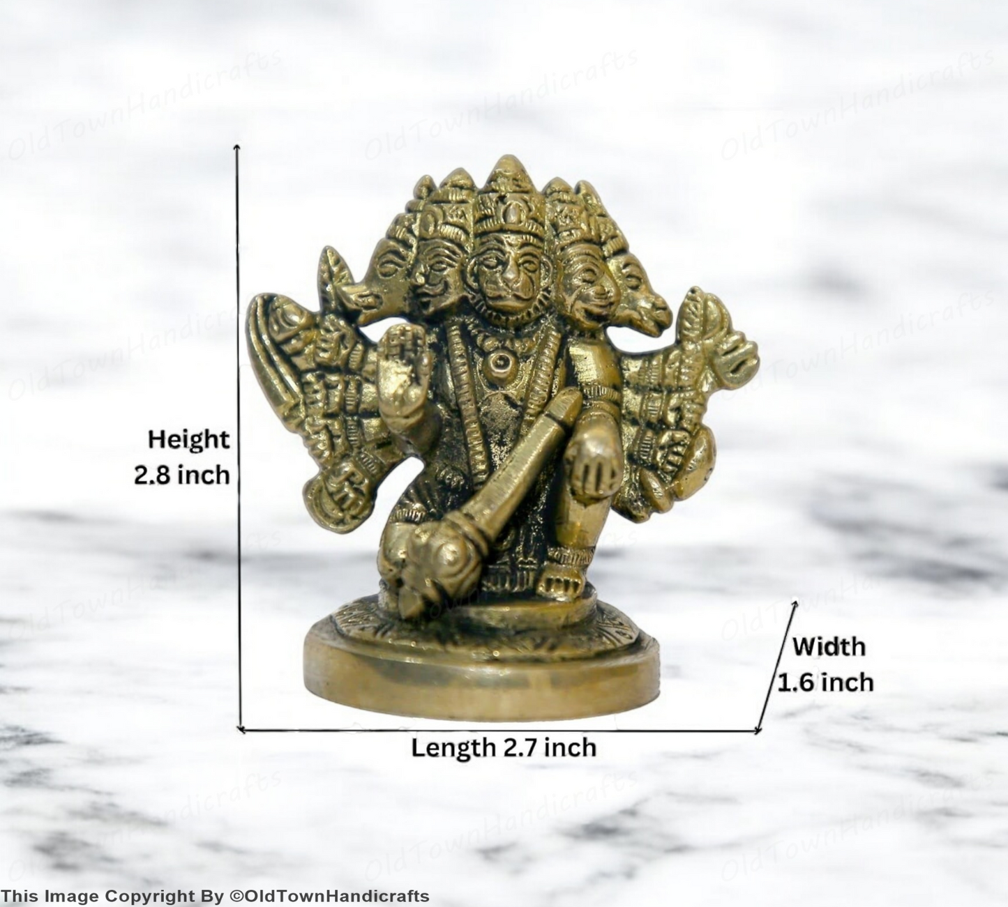 Brass Panchmukhi Hanuman Statue Hanuman Handcrafted for Home Office Decor Gift