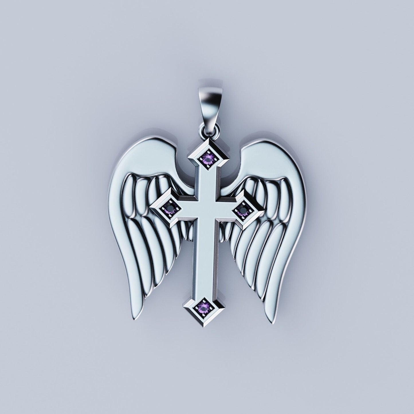 925 Sterling Silver Angel Wings Cross Pendant Archangel Michael Angel Wing Sword