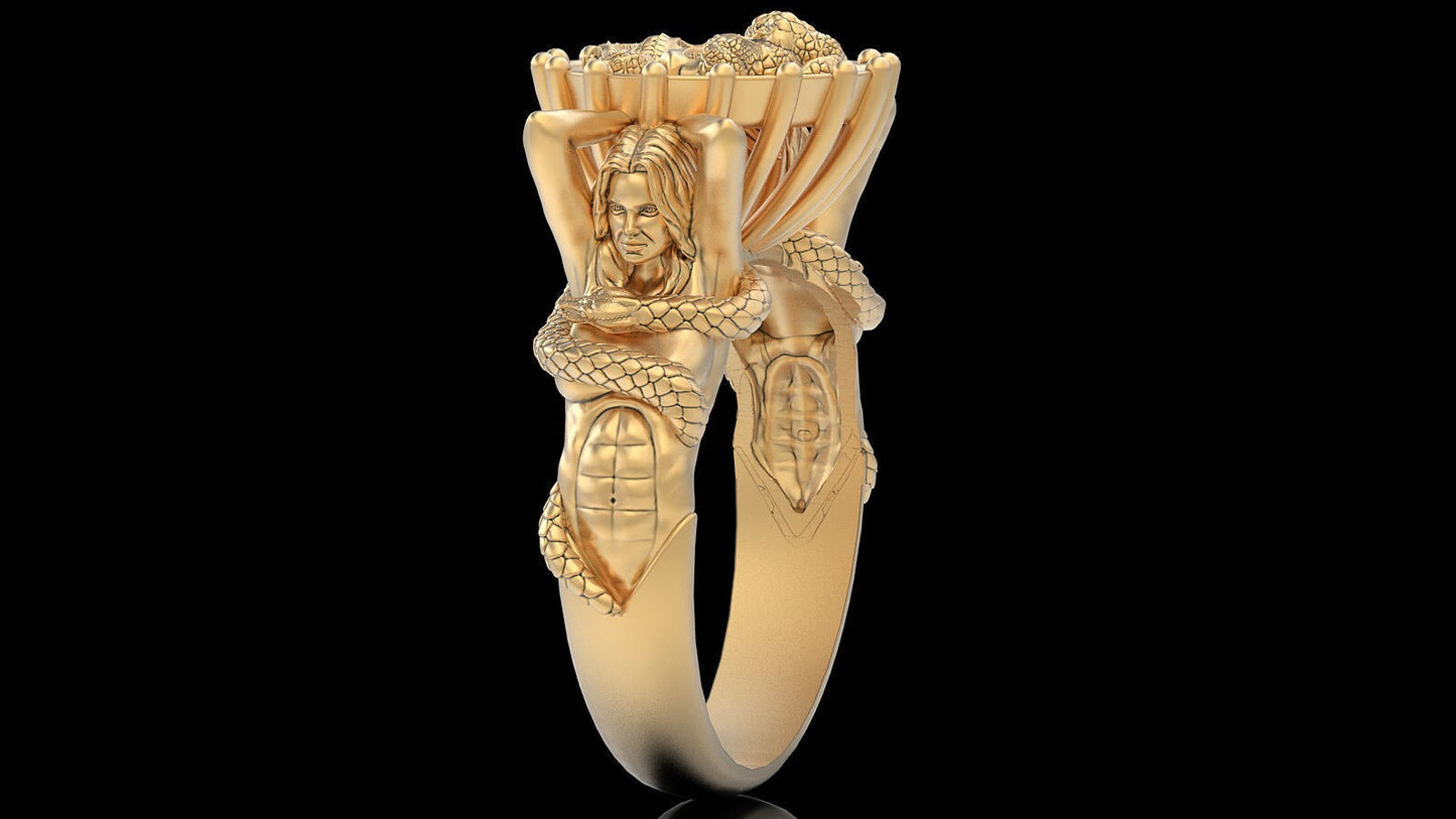 Vintage Brass Snake Skull Ring Gothic Biker Punk Women Hand Design Ring US5~15