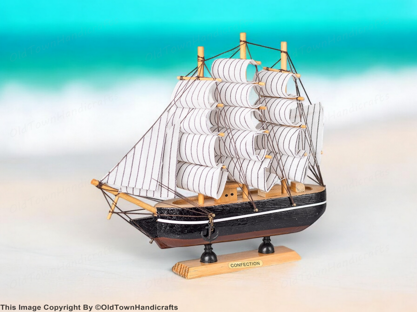 Handcrafted White Wooden Nautical Sailing Boat Ornament Decorative Marine Ship