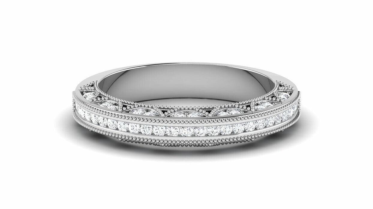 925 Silver CZ Round Cut Eternity Engagement Wedding Band Ring Women Gift US5~ 15
