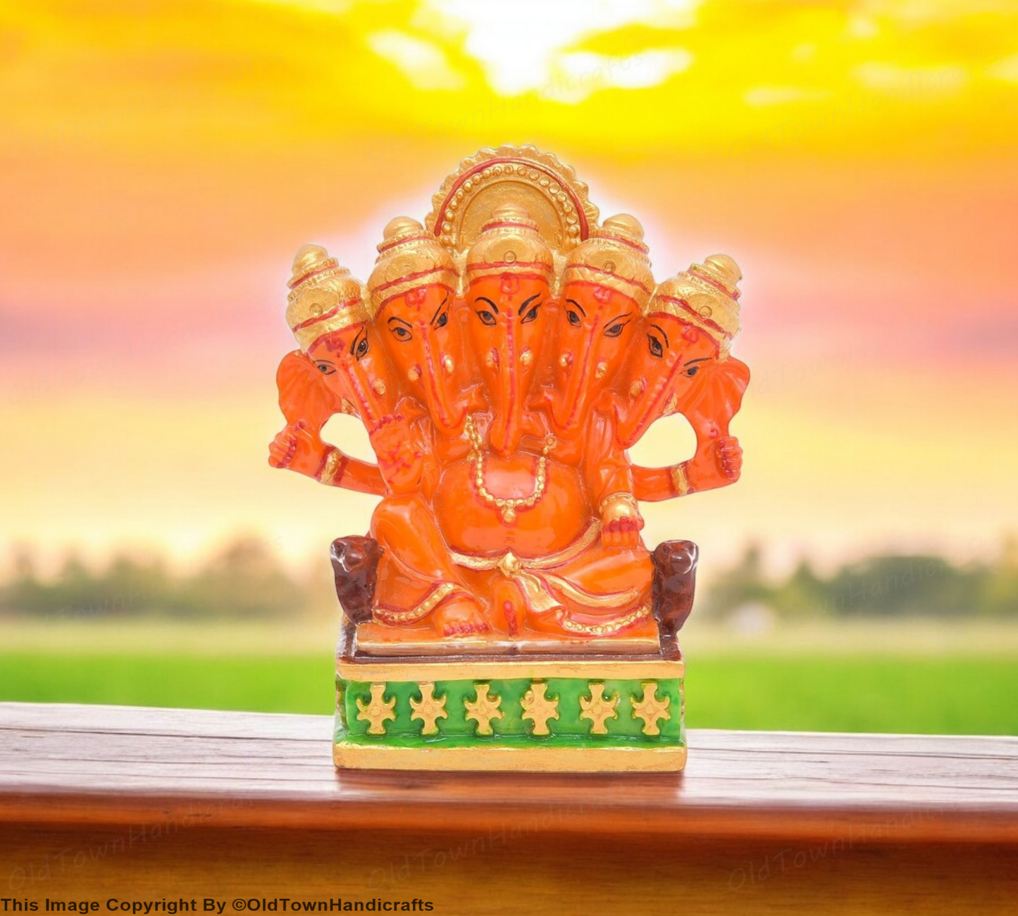 Handcrafted Panchmukhi Ganesh Ji Statue Polyresin Idol for Gift & Home Decor