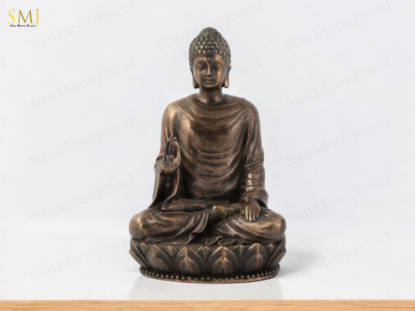 Copper Finish Sitting Buddha Figurine on Lotus Base Decorative Showpiece Gift
