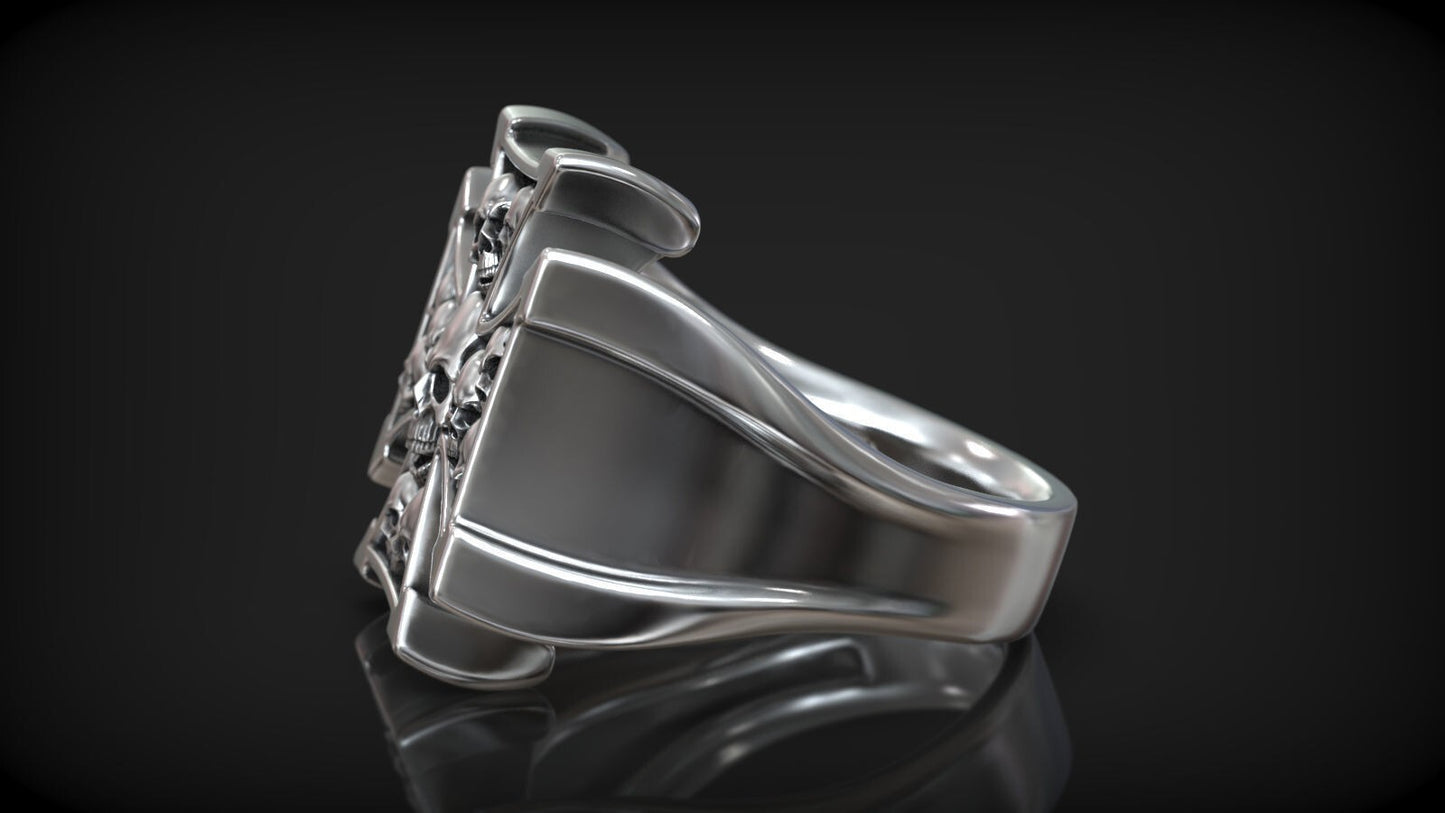Knights Templar Maltese Cross Ring 925 Silver Signet Christian Gift Men US5 ~15