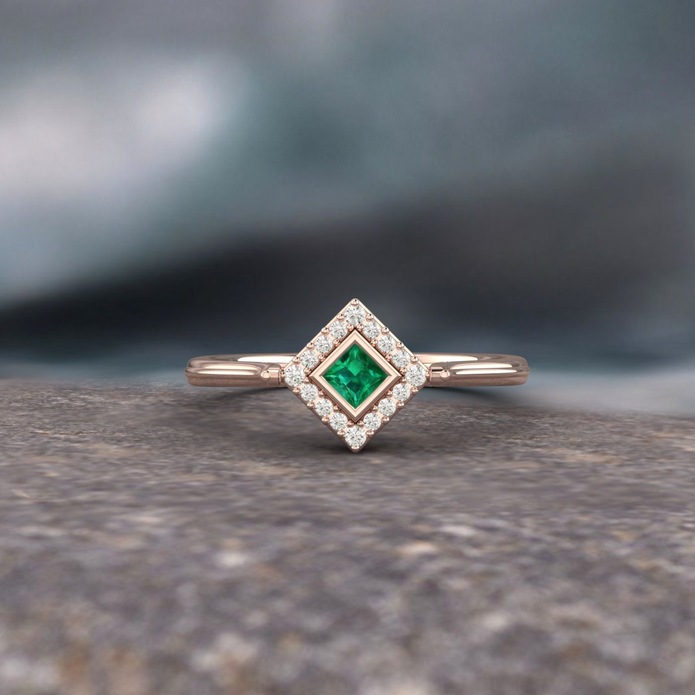 Princess Cut Green Emerald Solitaire Ring Lab Created 925 Sterling Silver Ring