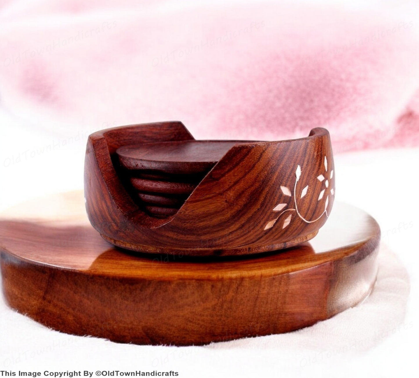 Coaster Handmade Wooden Coaster Set of 6 Lotus Design for Coffee Tea and Milk