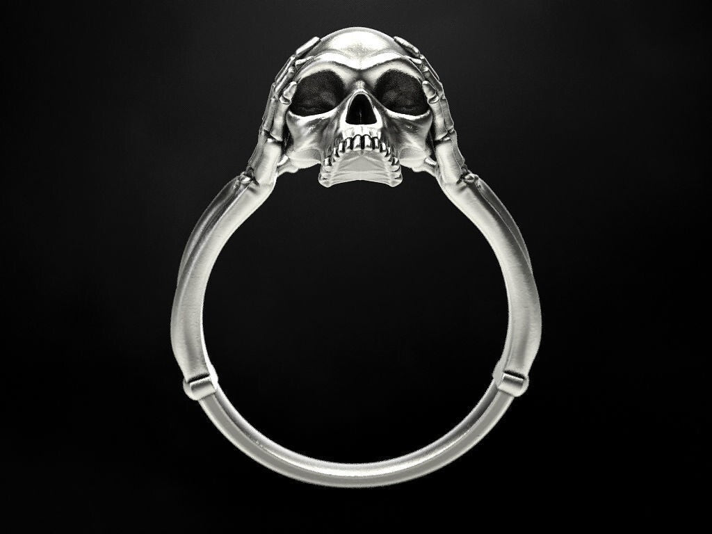 925 Silver Skull Bone Ring Gothic Biker Style Jewelry For Men Women Gift US5~15