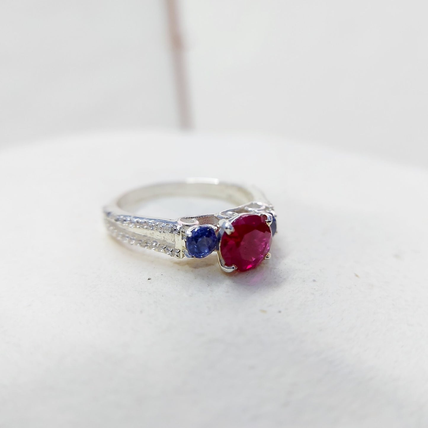 Sapphire and Ruby Wedding Ring Engagement Band 925 Sterling Silver Ring Us5~ 15