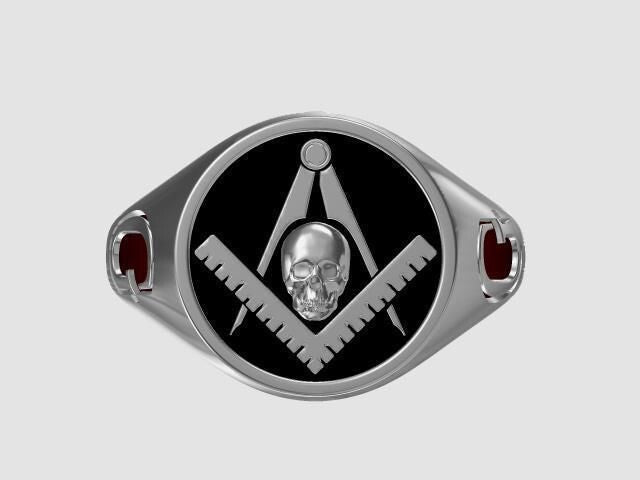 Masonic Skull Emblem Compass Freemason Ring 925 Sterling Silver US5-15 Men Ring