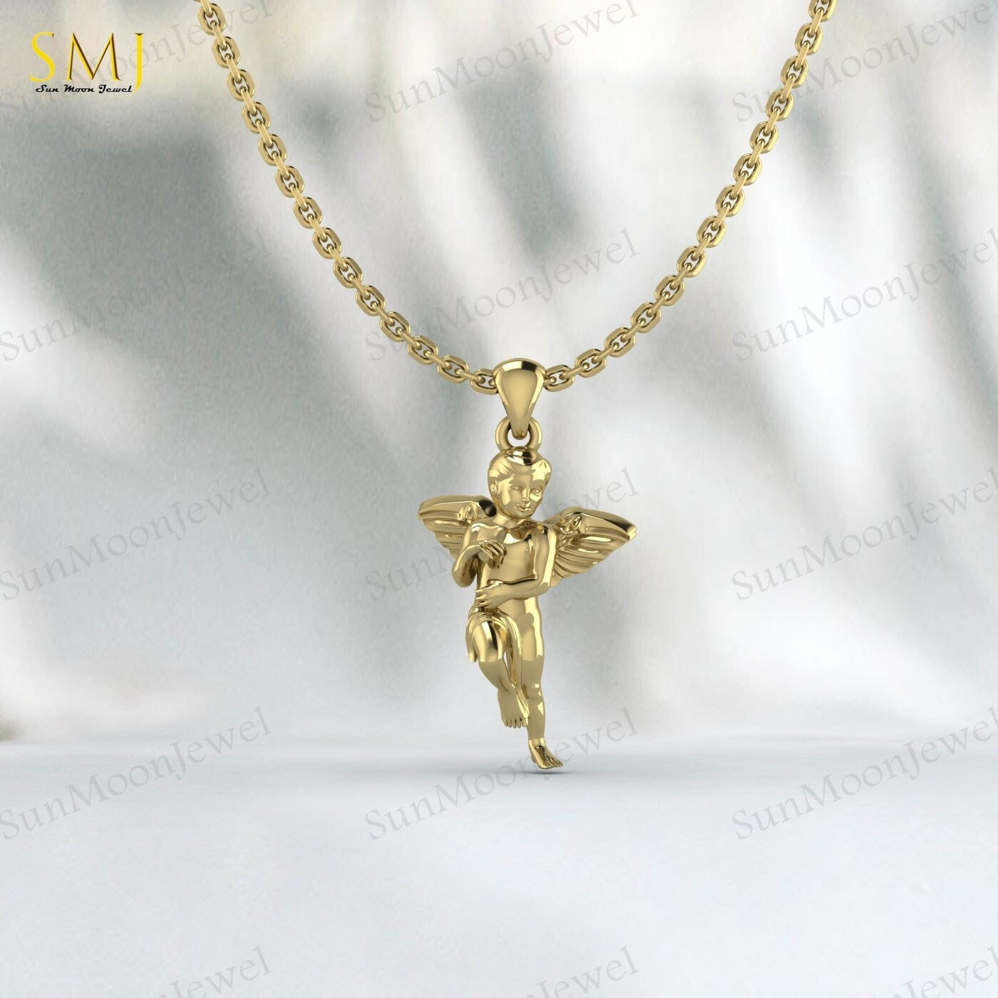 Cherubim Baby Angel Necklace Wings Charm Necklace 925 Sterling Silver For Her