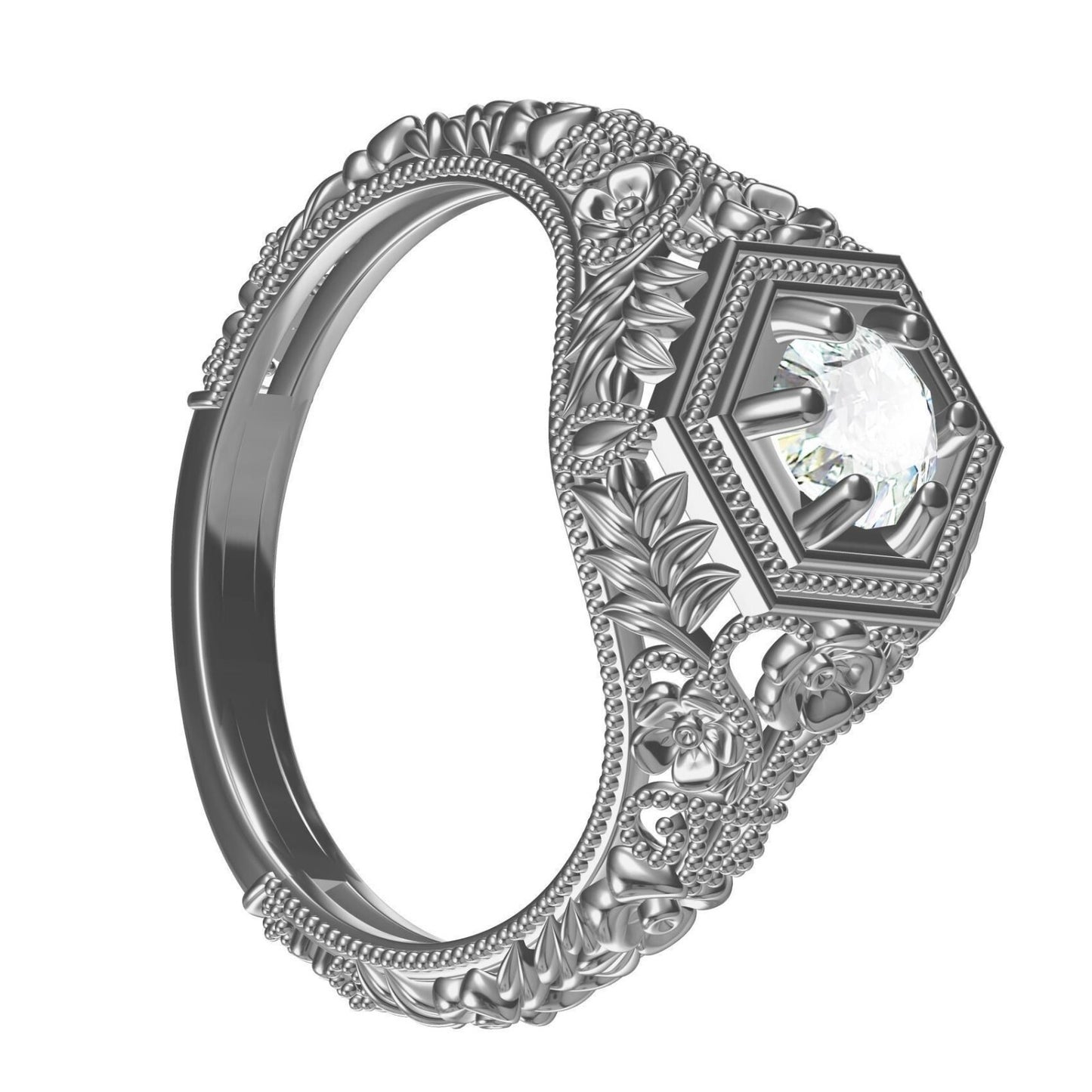 Art Deco Round Lab Created Solitaire Engagement Ring 925 Silver US5-15 Gift Ring