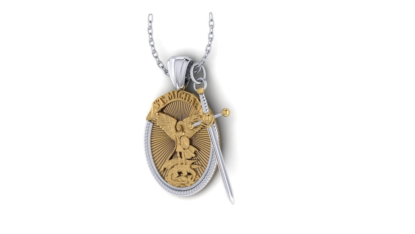 925 Silver Saint Michael Archangel Sword Pendant Necklace For Unisex Medal Gift