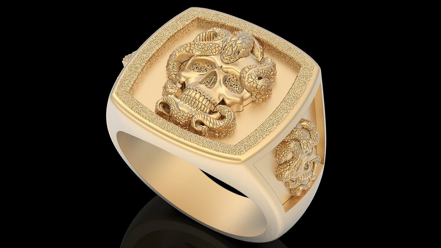 Handmade Skull Snake Ring Brass Punk Gothic Biker Men Women Jewelry Gift US5~ 15