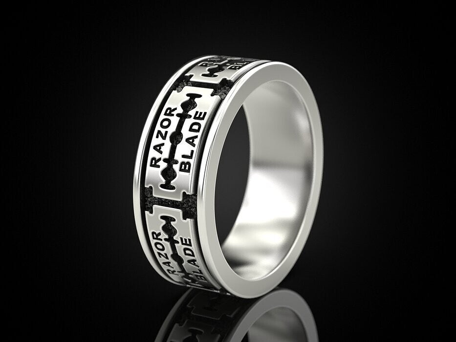 Silver Razor Blade Ring Gothic Punk Biker Style Ring US5~15 Cool Gift for Him