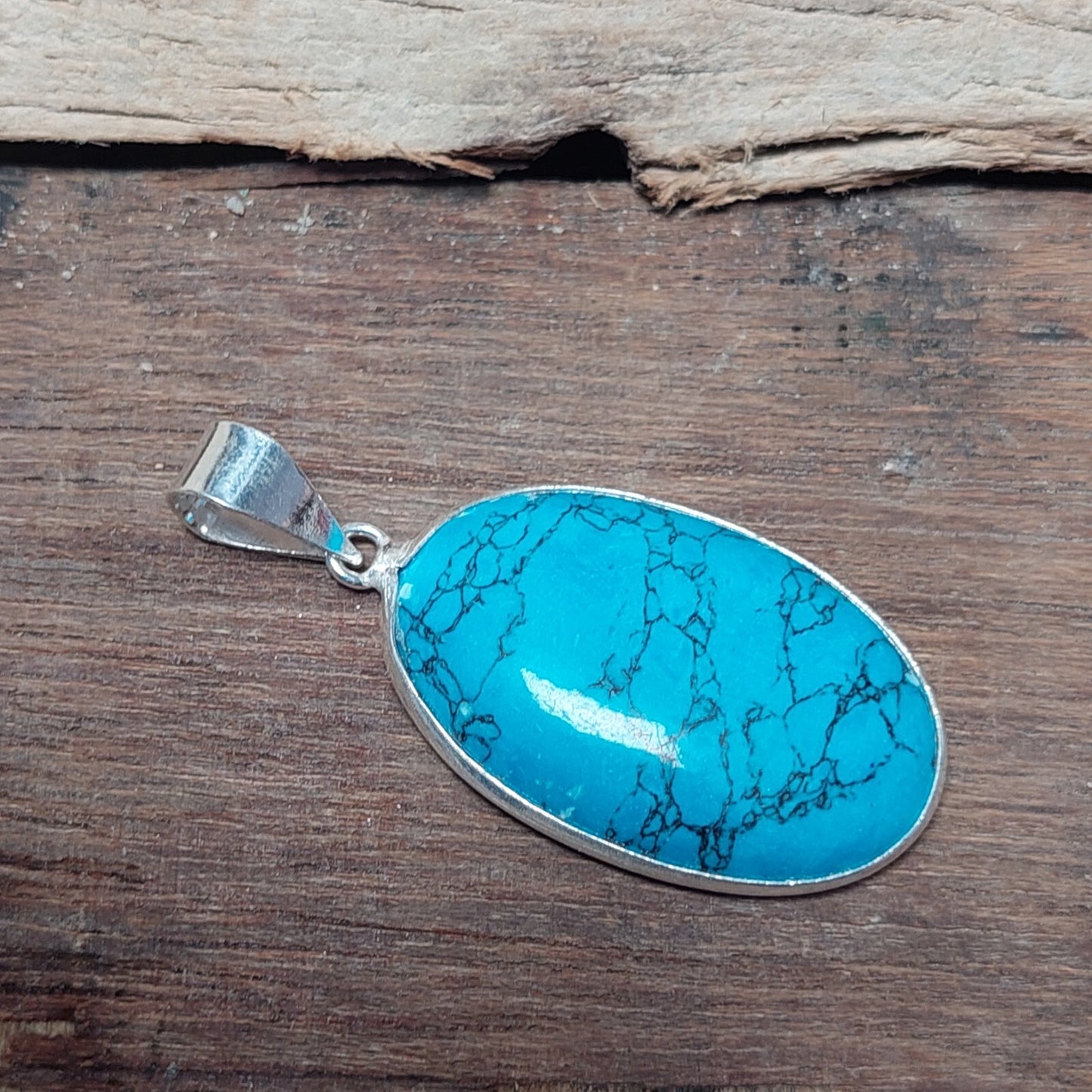 Unique Blue Turquoise Pendant 925 Sterling Silver Women Jewelry Necklace