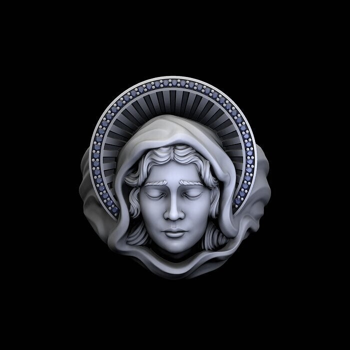 925 Sterling Silver Saint Mary Ring US5 ~15 Illuminated Mother Mary Signet Ring