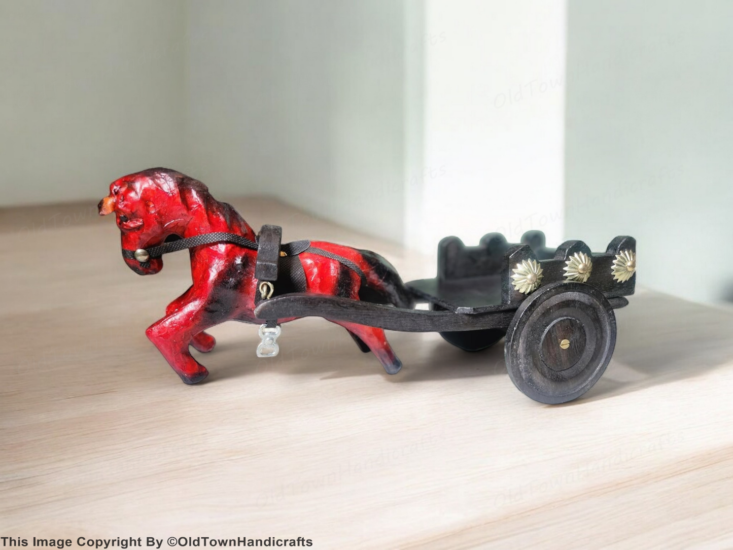 Horse Handcrafted Pink Jumping Horse with Cart Showpiece Home Decor Figurine
