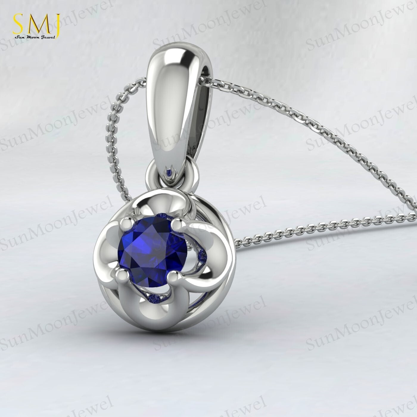 Lab Created Blue Sapphire Necklace Sepetember Birthstone 925silver Gift For Love
